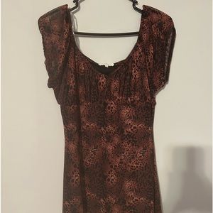 NWT lined floral empire waist/baby doll dress in brown, black & rust.